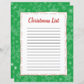 Dk Green Snowflake Kerstmis BG Santa Wish List (Voorkant / Achterkant)