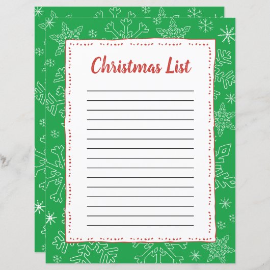 Dk Green Snowflake Kerstmis BG Santa Wish List (Voorkant / Achterkant)