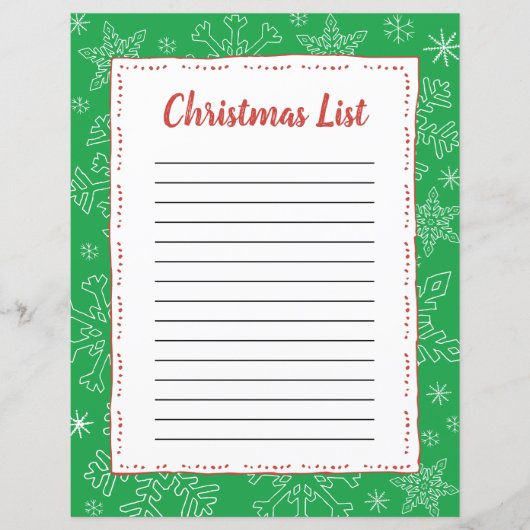 Dk Green Snowflake Kerstmis BG Santa Wish List (Voorkant)