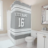Dk Grey met White Stripes Sports Jersey Douchegordijn (In situ)