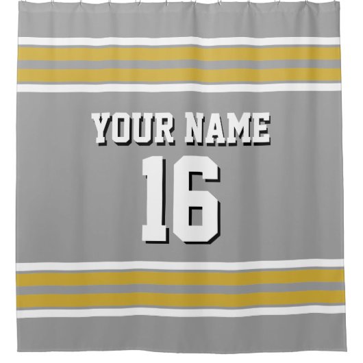 DK Grijs Goud Wit Strepen Sport Jersey Douchegordijn (Voorkant)