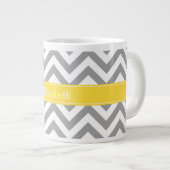 Dk Grijs Wit LG Chevron Ananas Naam Monogram Grote Koffiekop (Voorkant rechts)