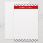 Dk Grijs Wit LG Chevron Rood Naam Monogram Briefpapier (Voorkant / Achterkant)