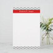 Dk Grijs Wit LG Chevron Rood Naam Monogram Briefpapier (Staand voorkant)