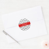 Dk Grijs Wit LG Chevron Rood Naam Monogram Ronde Sticker (Envelop)