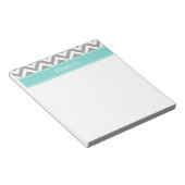 Dk Grijs Wit LG Chevron Turquoise Naam Monogram Notitieblok (Schuin)