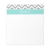 Dk Grijs Wit LG Chevron Turquoise Naam Monogram Notitieblok (Voorkant)