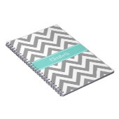 Dk Grijs Wit LG Chevron Turquoise Naam Monogram Notitieboek (Rechterzijde)