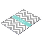 Dk Grijs Wit LG Chevron Turquoise Naam Monogram Notitieboek (Linkerzijde)