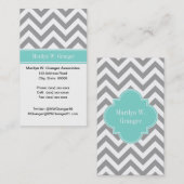 Dk Grijs Wit LG Chevron Turquoise Naam Monogram Visitekaartje (Voorkant / Achterkant)