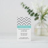 Dk Grijs Wit LG Chevron Turquoise Naam Monogram Visitekaartje (Staand voorkant)
