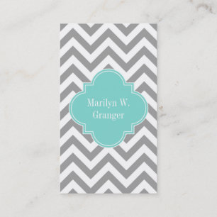Dk Grijs Wit LG Chevron Turquoise Naam Monogram Visitekaartje