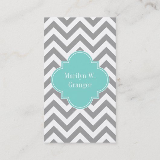 Dk Grijs Wit LG Chevron Turquoise Naam Monogram Visitekaartje (Achterkant)