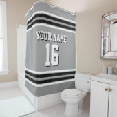 DK Grijs Zwart Wit Strepen Sport Jersey Douchegordijn (In situ)