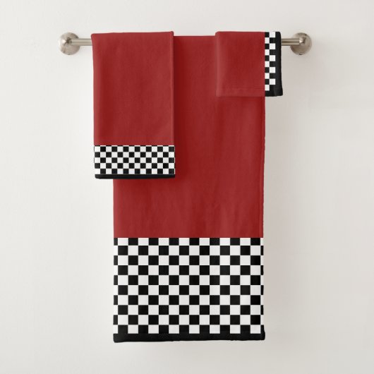 Dk Rood + Zwarte Witte Ruiten Bad Handdoek (Insitu)