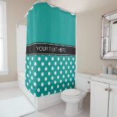 DK Teal Witte LG Stip Zwart CB Naam Monogram Douchegordijn (In situ)