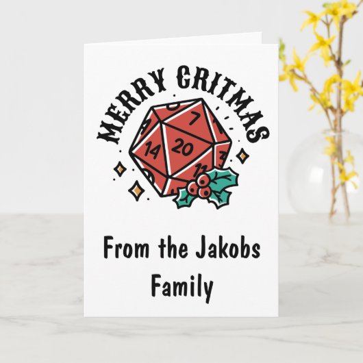 DnD Kerst Kaart Vrolijk Critmas (Gele Bloem)