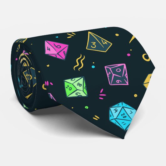 DnD NeckTie, D20 dobbelpatroon, Dungeon Master Gif Stropdas (Opgerold)