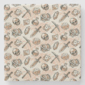 DnD Onderzetter, Fantasy D20 schedelpatroon Stenen Onderzetter (Voorkant)