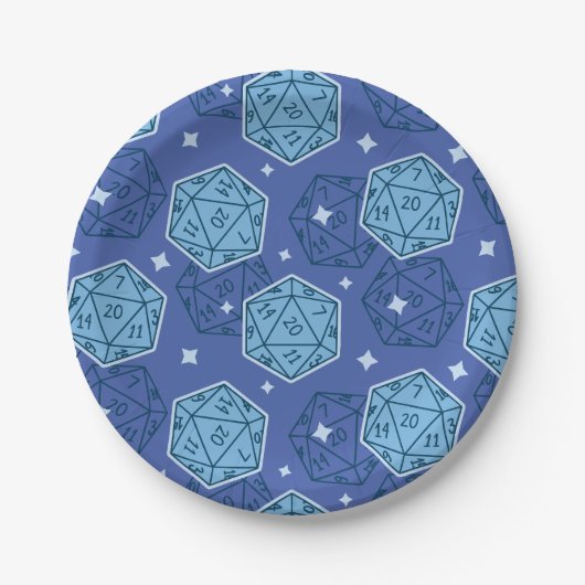 DnD Party Dungeons & Dragons D20 Blue Paper Borden Papieren Bordje (Voorkant)