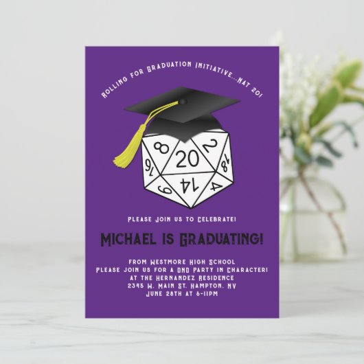 DND Roll Play Dice Graduation Party Uitnodiging (Staand voorkant)