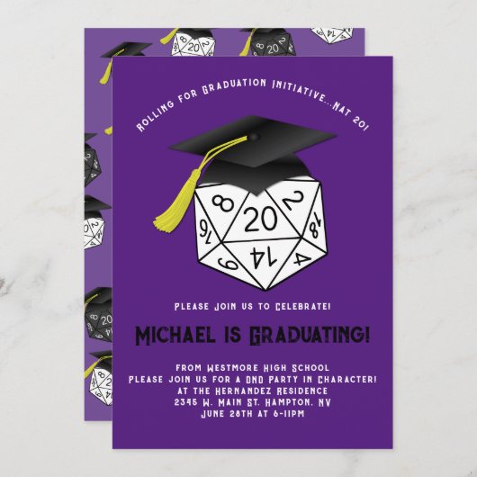 DND Roll Play Dice Graduation Party Uitnodiging (Voorkant / Achterkant)