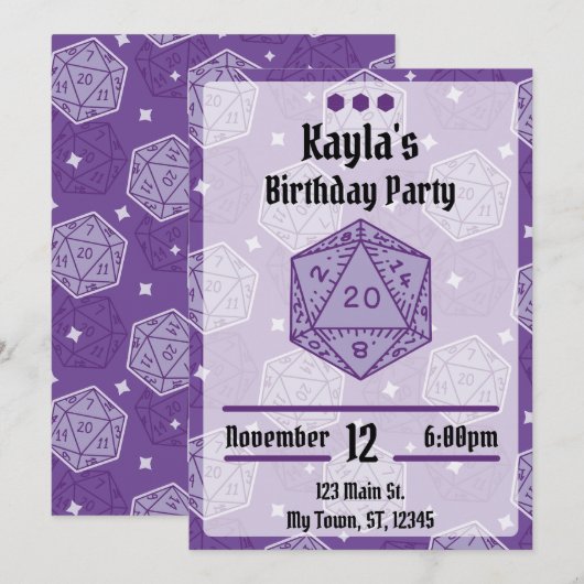 DnD Verjaardagsfeest DnD D20 Dice Kaart (Voorkant / Achterkant)