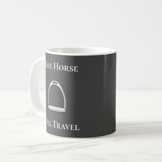 "Do Horse Will Travel" Engels Stirrup Iron Gray Koffiemok (Voorkant links)