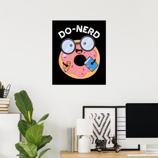 Do-nerd Funny Nerdy Donut Pun Dark BG Poster (Thuiskantoor)