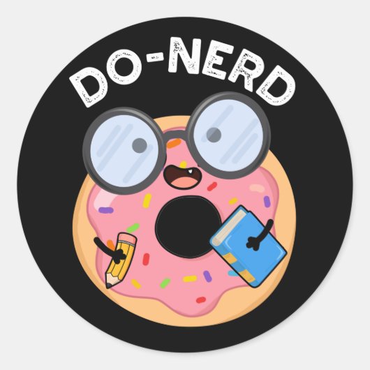 Do-nerd Funny Nerdy Donut Pun Dark BG Ronde Sticker (Voorkant)