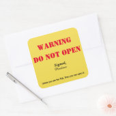 "Do Not Open" Bagage Vierkante Sticker (Envelop)