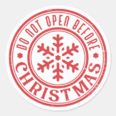 Do not open before Christmas Ronde Sticker (Voorkant)