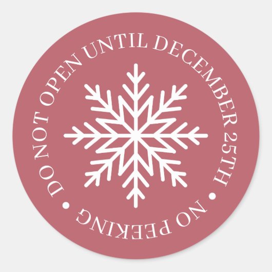 Do Not Open Until Christmas Mauve Ronde Sticker (Voorkant)
