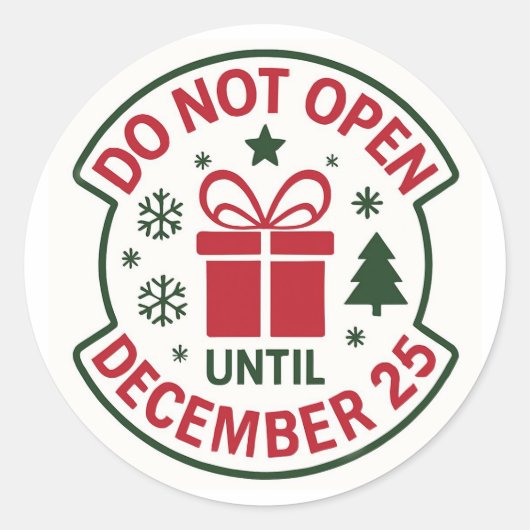 "DO NOT OPEN UNTIL DECEMBER 25" Gift Sticker (Voorkant)