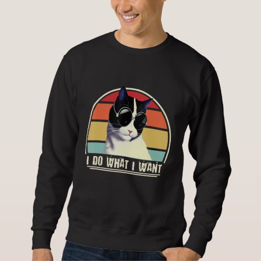 Do What I Want Black White Cat Humor Kitten Retro Trui (Voorkant)