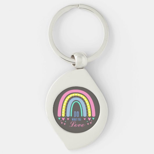 "DO WHAT YOU LOVE" CITAAT RETRO BOHO RAINBOW METAL SLEUTELHANGER (Voorkant)