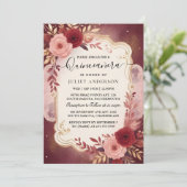 Do Zilveren Plum Kant Gown Boho Bourgondië Quincea Kaart (Staand voorkant)