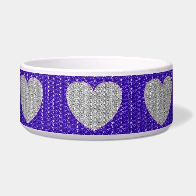 Dob Bowl Silver Paars Silver Heart Glitter Voerbakje (Voorkant)