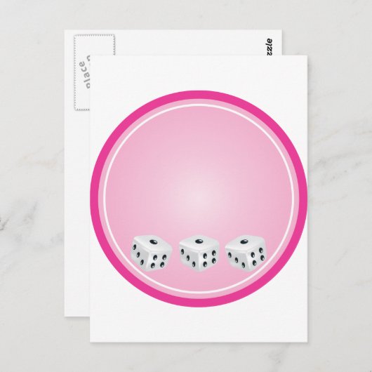 dobbelsteen met roze cirkel aanpasbaar briefkaart (Voorkant / Achterkant)