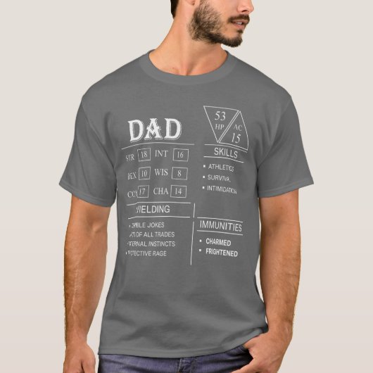 Dobbelsteen Rolspeler Draak Vader Stat Vaardighede T-shirt (Voorkant)