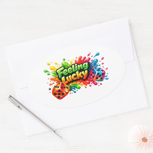 Dobbelsteensticker 'Geluk'” Ovale Sticker (Envelop)