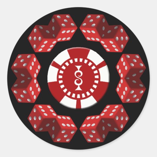 DOBBELSTENEN EN POKER CHIP RONDE STICKER (Voorkant)