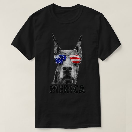 Doberman 4 juli Merica Mannen Amerikaanse vlag Sun T-shirt (Design voorkant)
