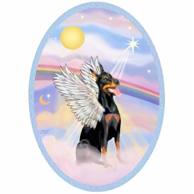 Doberman Angel in de wolken van de hemel Staand Fotobeeldje (Voorkant)