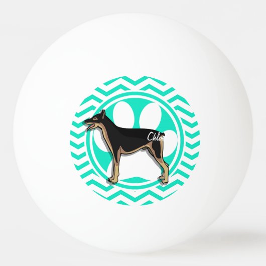 Doberman; Aqua Green Chevron Pingpongbal (Achterkant)