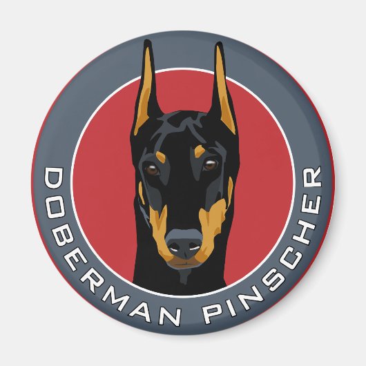 Doberman Badge, zwart met rood Magneet (Voorkant)