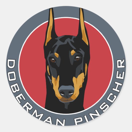 Doberman Badge, zwart met rood Ronde Sticker (Voorkant)