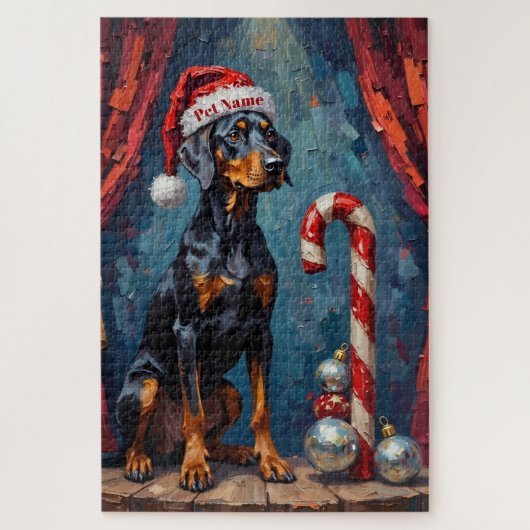 Doberman Balancing Act Christmas Candy Cane Hat Legpuzzel (Verticaal)