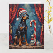 Doberman Balancing Act Kerst Snoepreep Hoed Kaart (Gele Bloem)