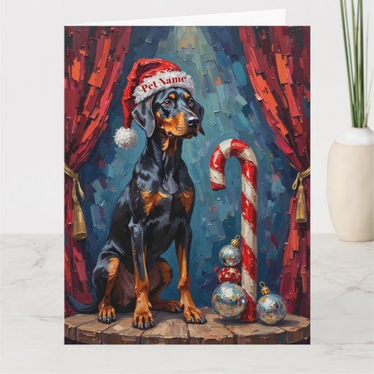 Doberman Balancing Act Kerst Snoepreep Hoed Kaart (Voorkant)